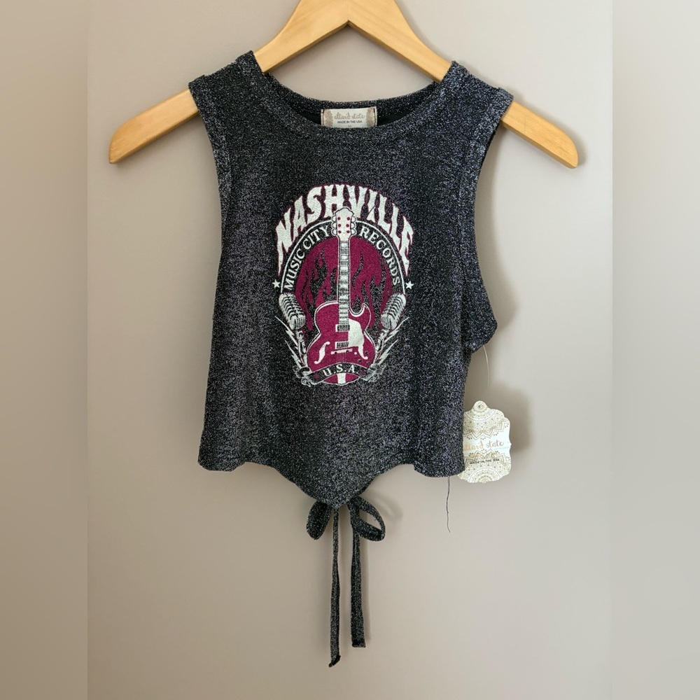 Altar'd State Charcoal Crop Top with Magenta Graphic